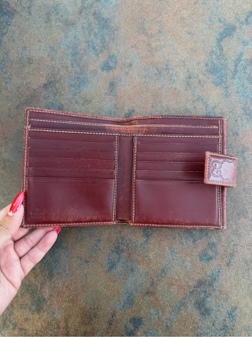 Archival Gucci Guccissima Red Bi-Fold Wallet, Visible Wear
